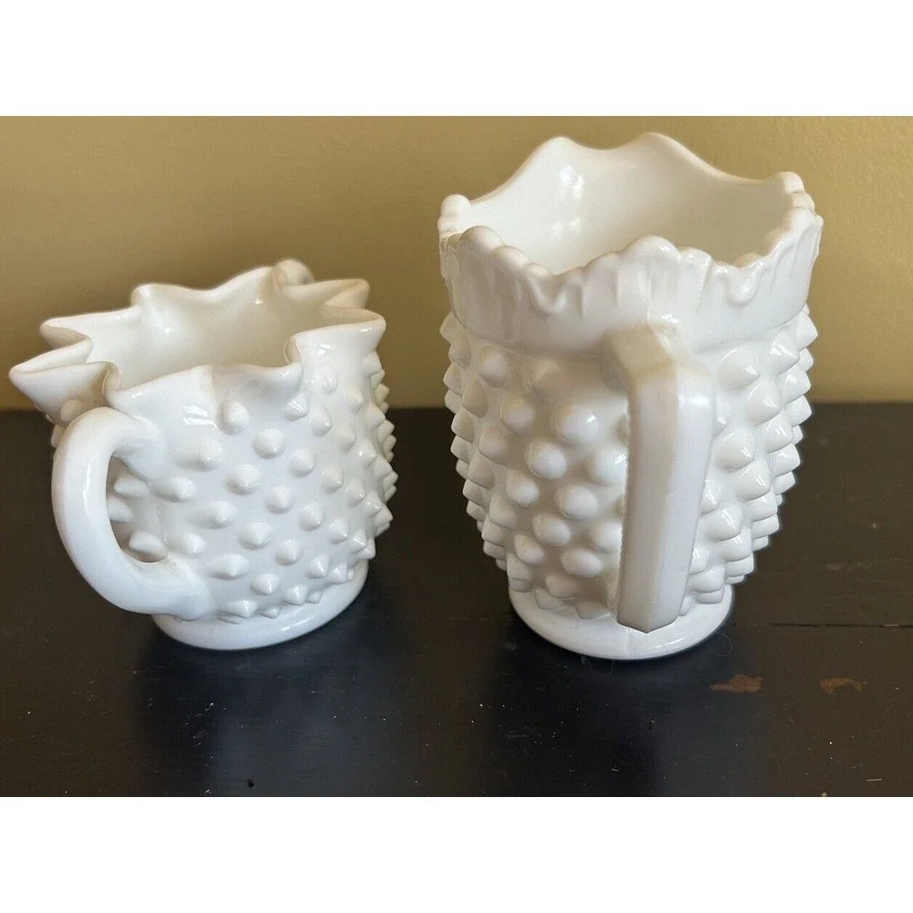 Vintage Fenton Milk Glass Hobnail Star Shaped Creamer and Sugar Bowl‎